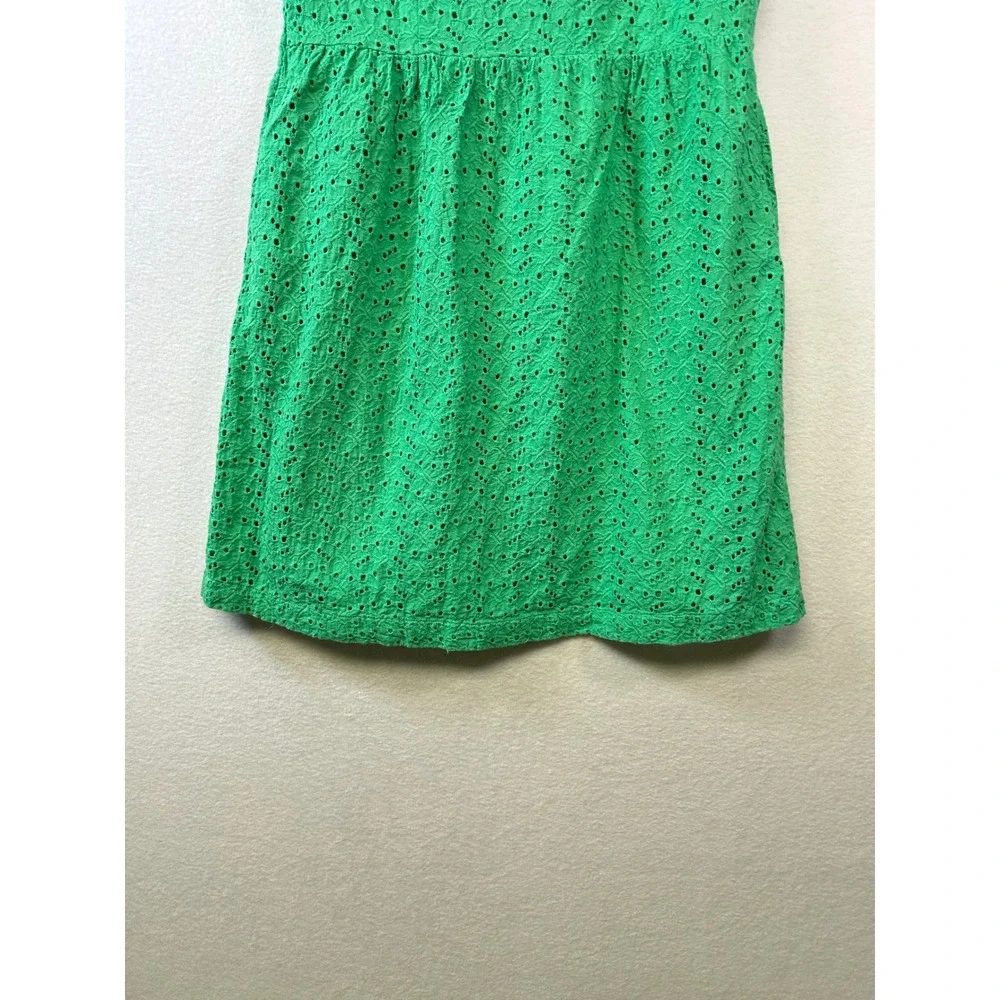 LLBean‎ Green Eyelet V Neck Sleeveless A Line Dress Size 4